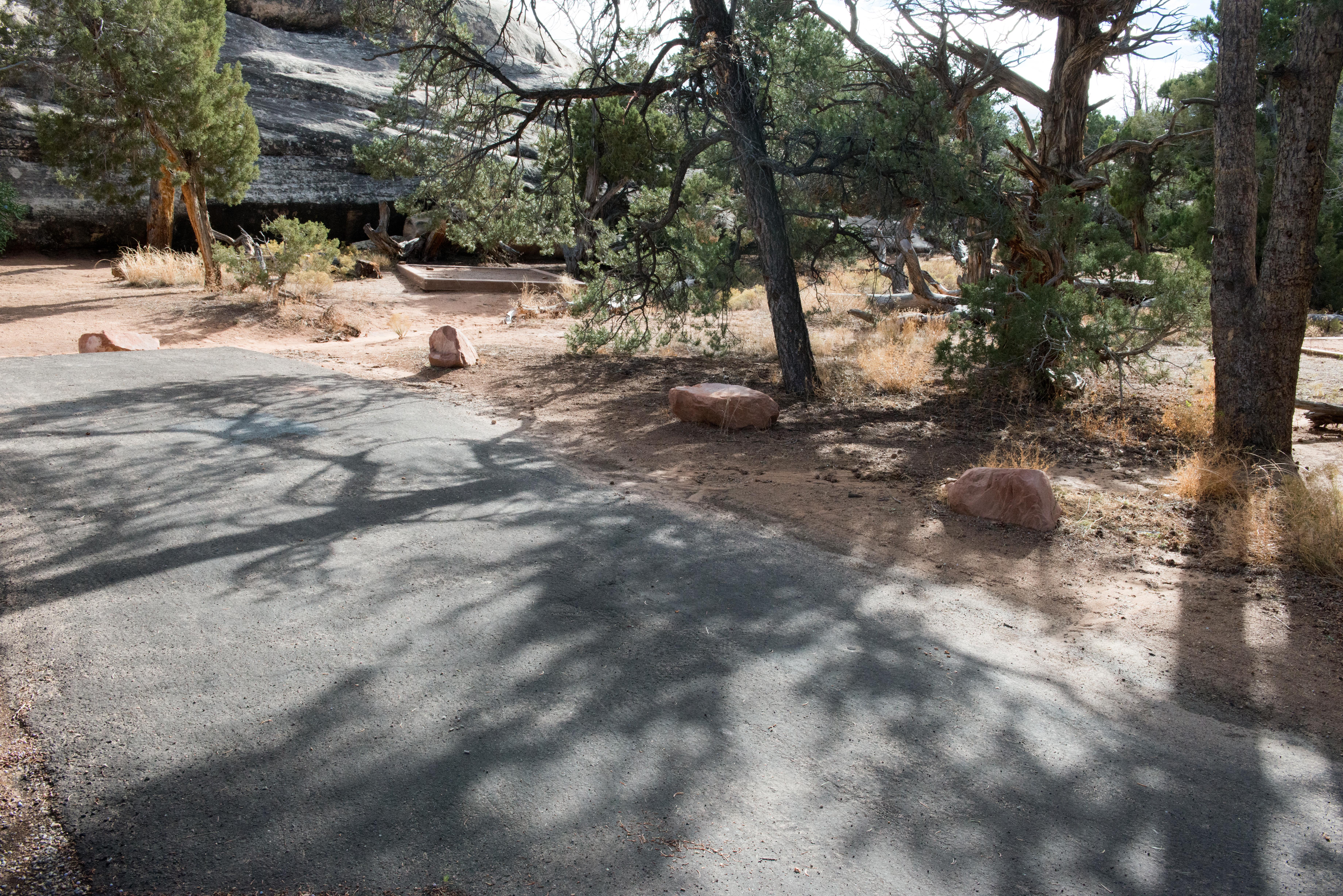 a campsite parking area that is shaded by trees