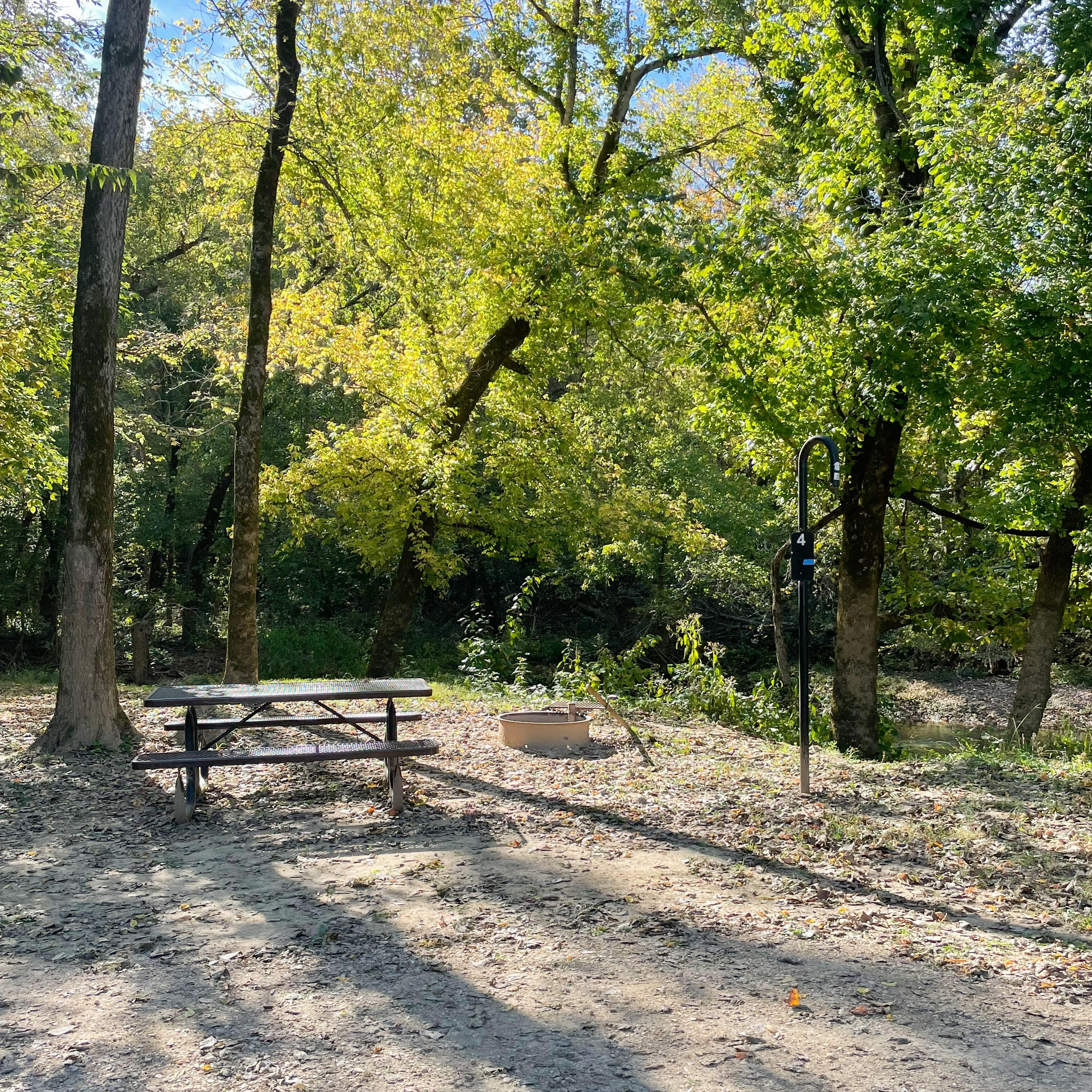 A campsite located just along a creek's edge.