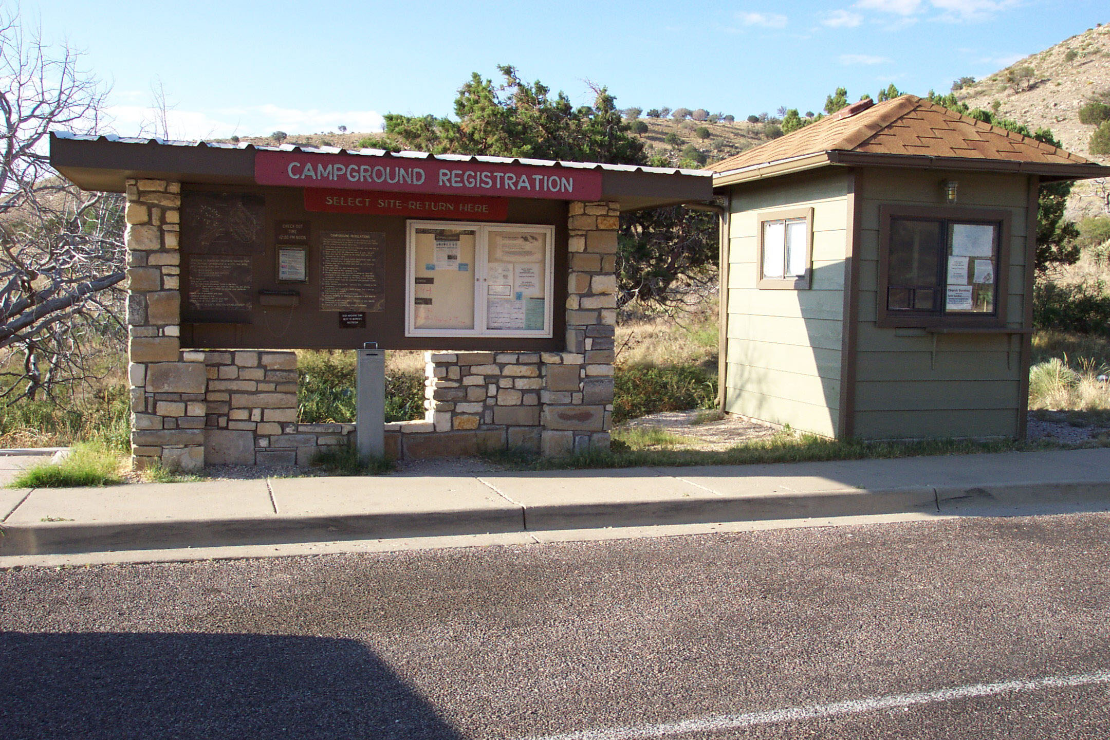 Registration bulletin board at the Pine Springs Campground