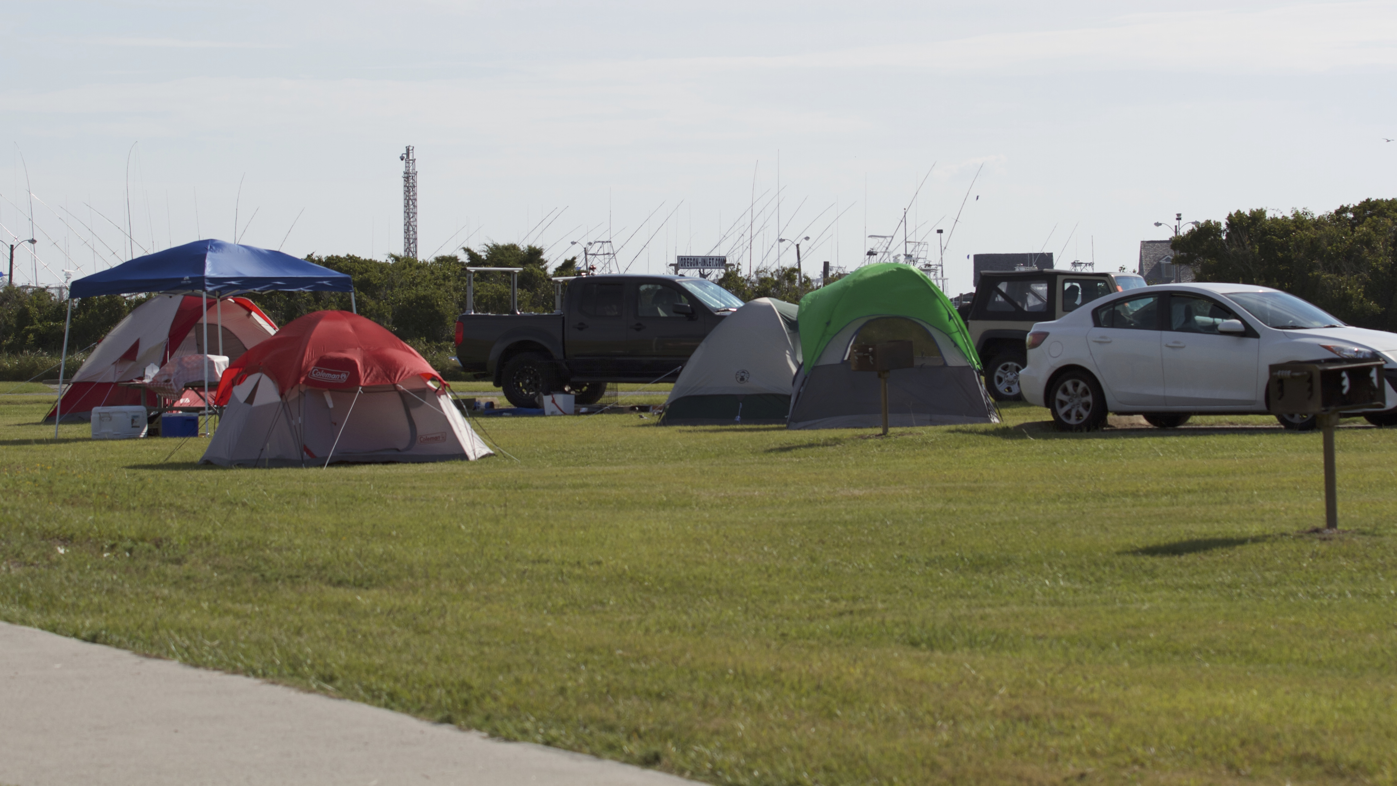 Several tents are pitched at the Oregon Inlet Campground.