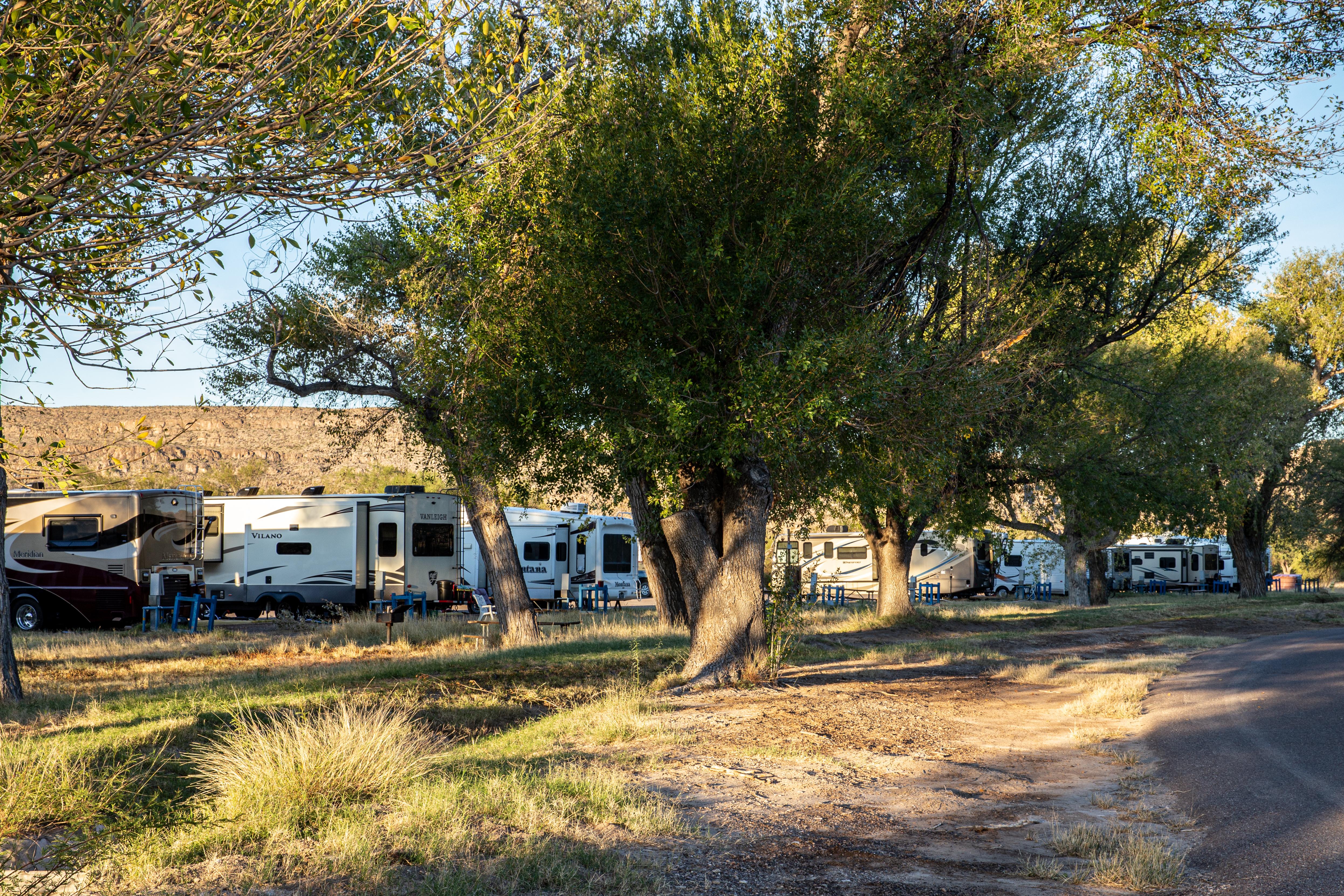 RVs lined up in Rio Grande Village RV campground