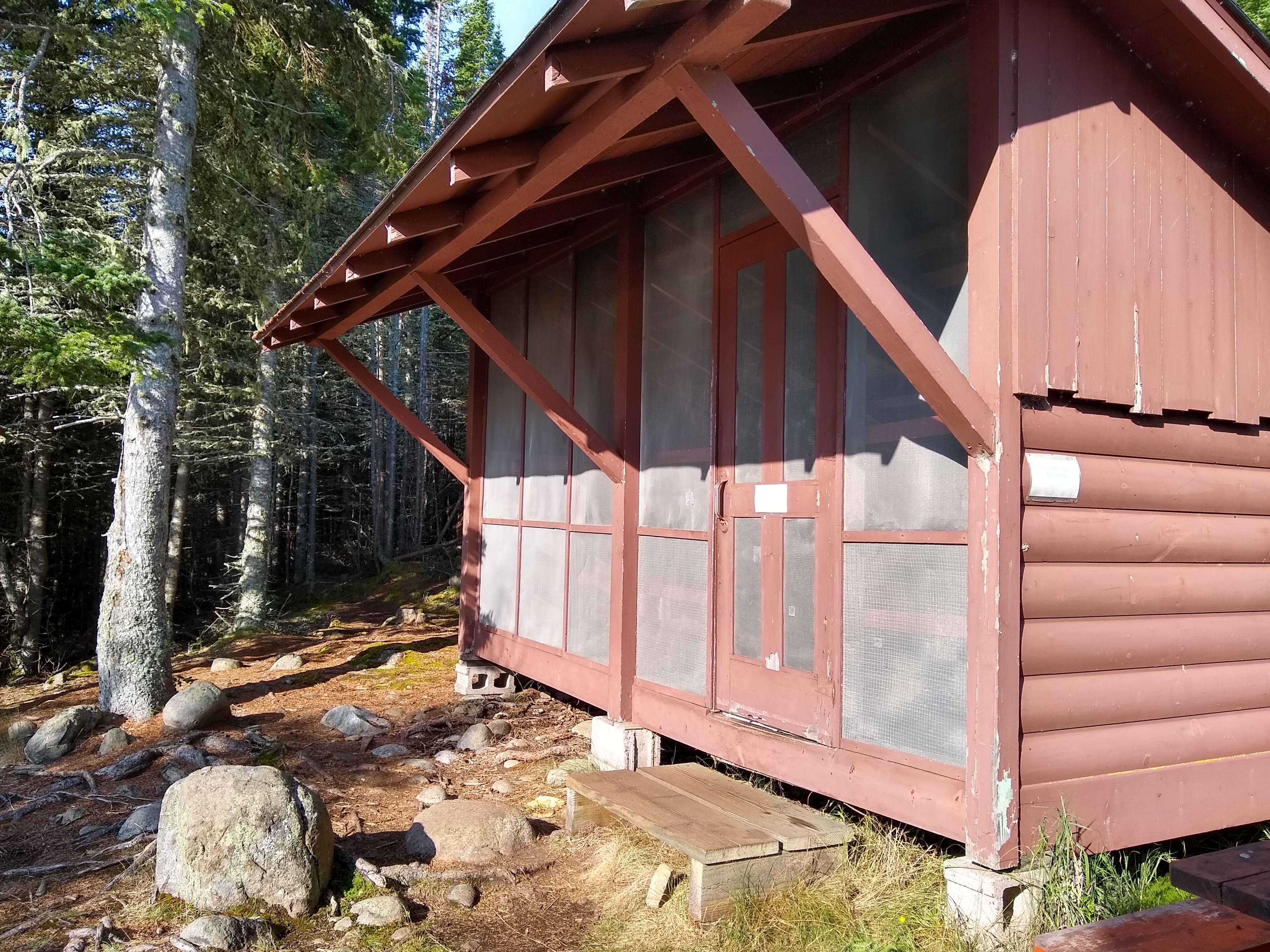 Close up view of the front, mesh side of Isle Royale shelters.