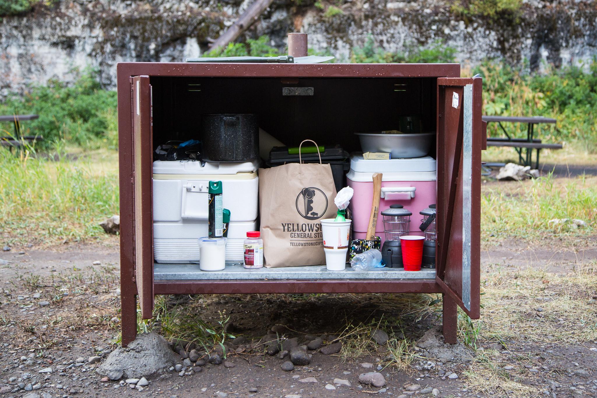 Bear proof food storage at the Pebble Creek Campground