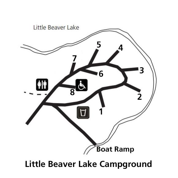 Numbered site map of Little Beaver Lake Campground