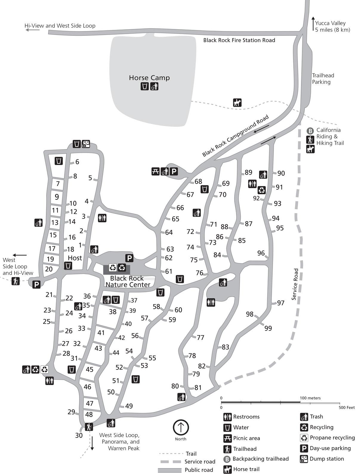 A map of Black Rock Campground. The campground is made of multiple nested loops.