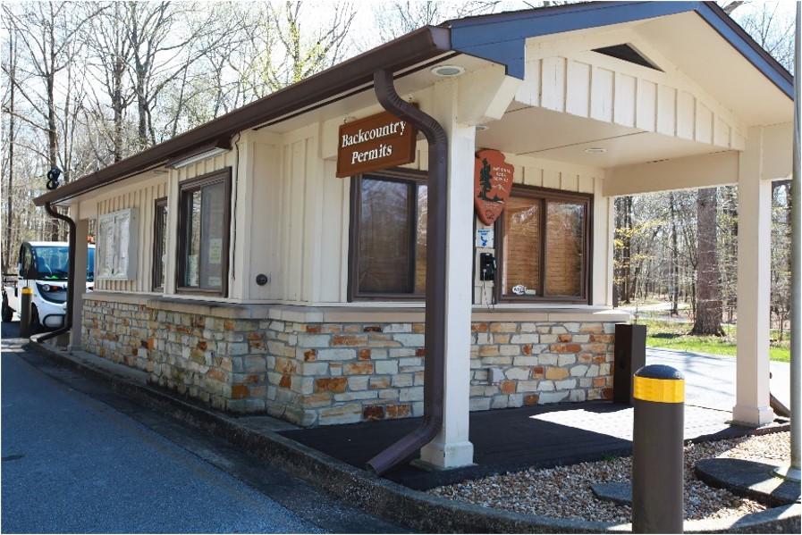 A small building with a sign that reads Backcountry Permits.
