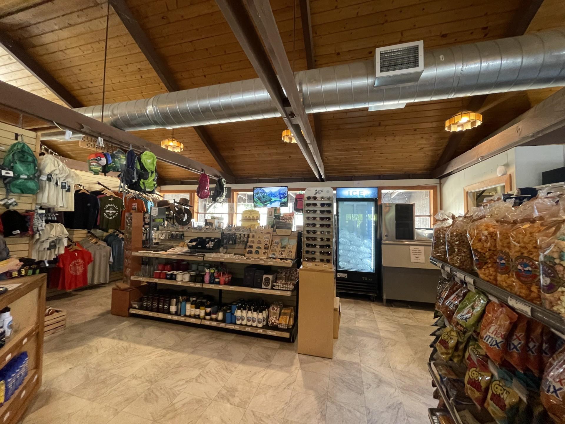 Souvenirs, ice, and snack inside a camp store