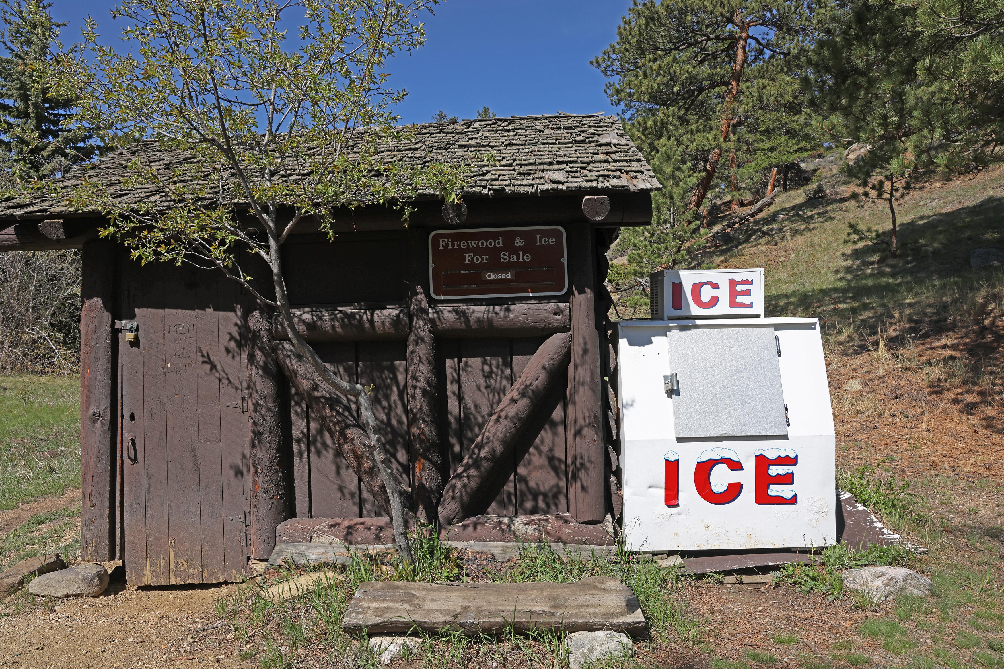 Firewood Shed where ice and firewood are available each evening