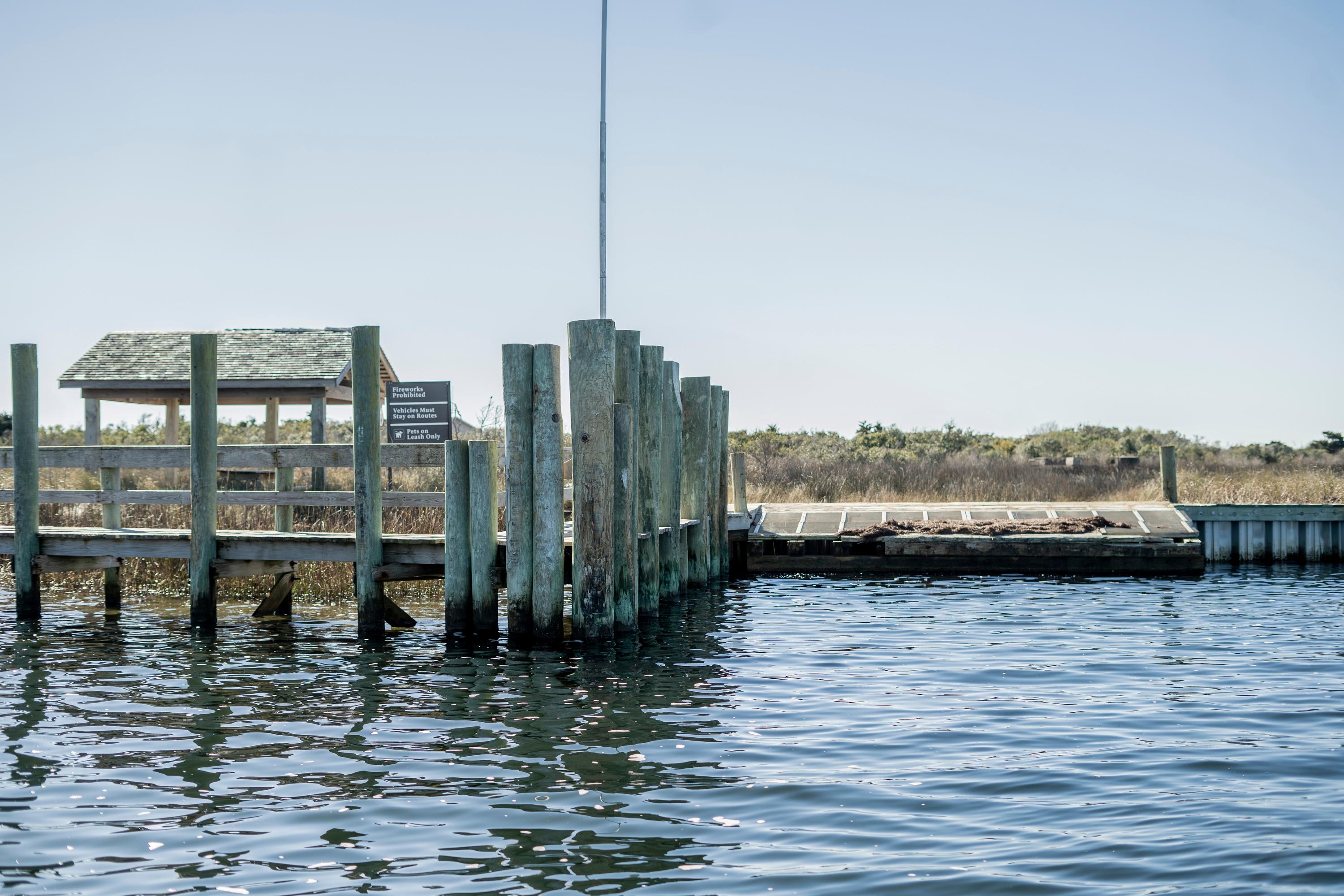 A dock with pilings.