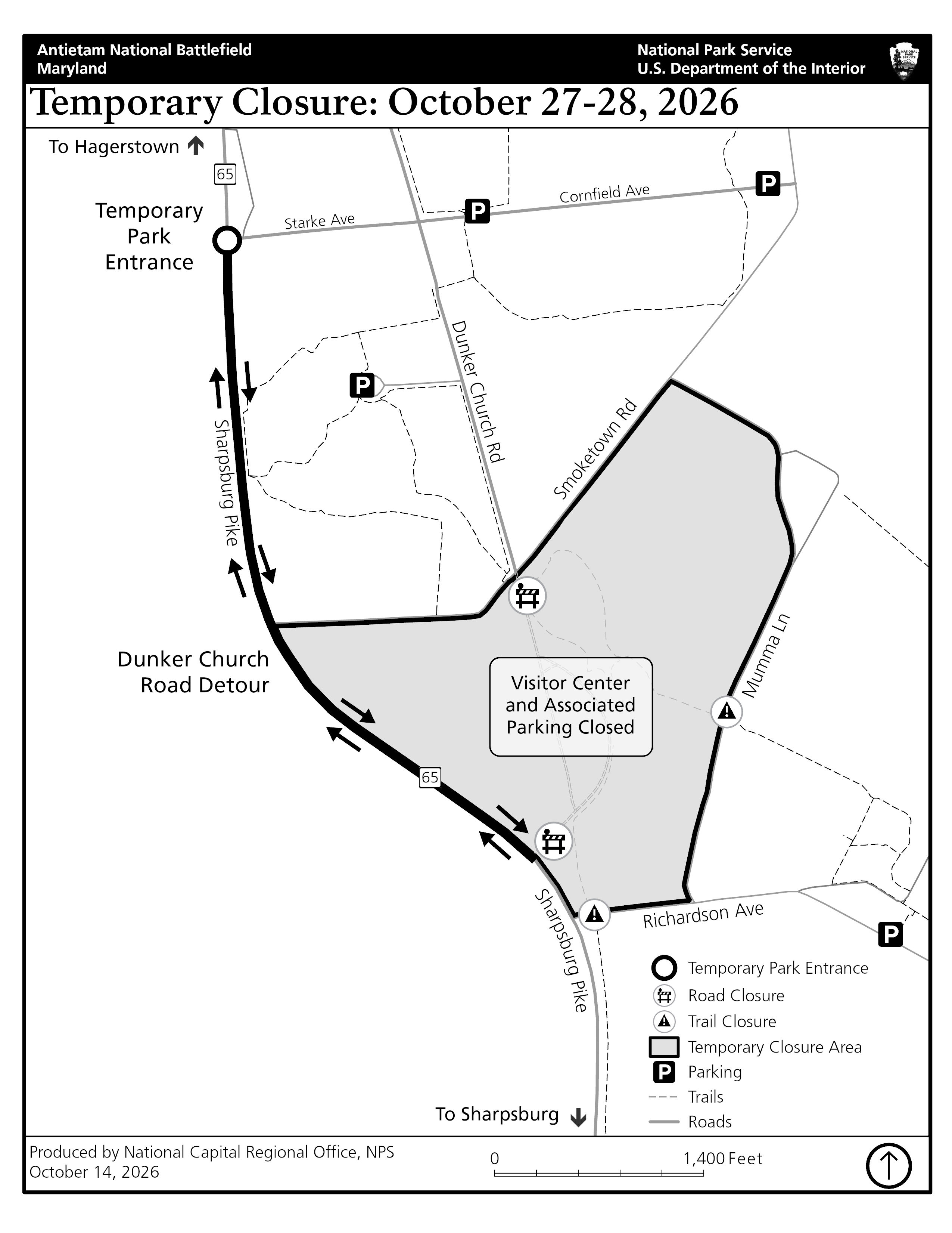 Antietam Visitors Should Plan for Partial Closures Oct. 27-28