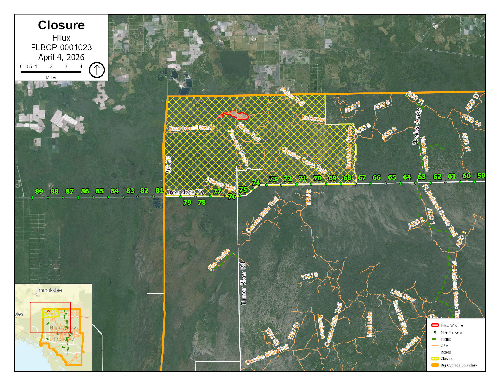 Hilux Wildfire Burns in Cypress National Preserve, Area Closures Issued