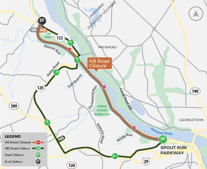Northbound George Washington Memorial Parkway Lane Closures Begin Aug. 10 Between Spout Run Parkway and Route 123